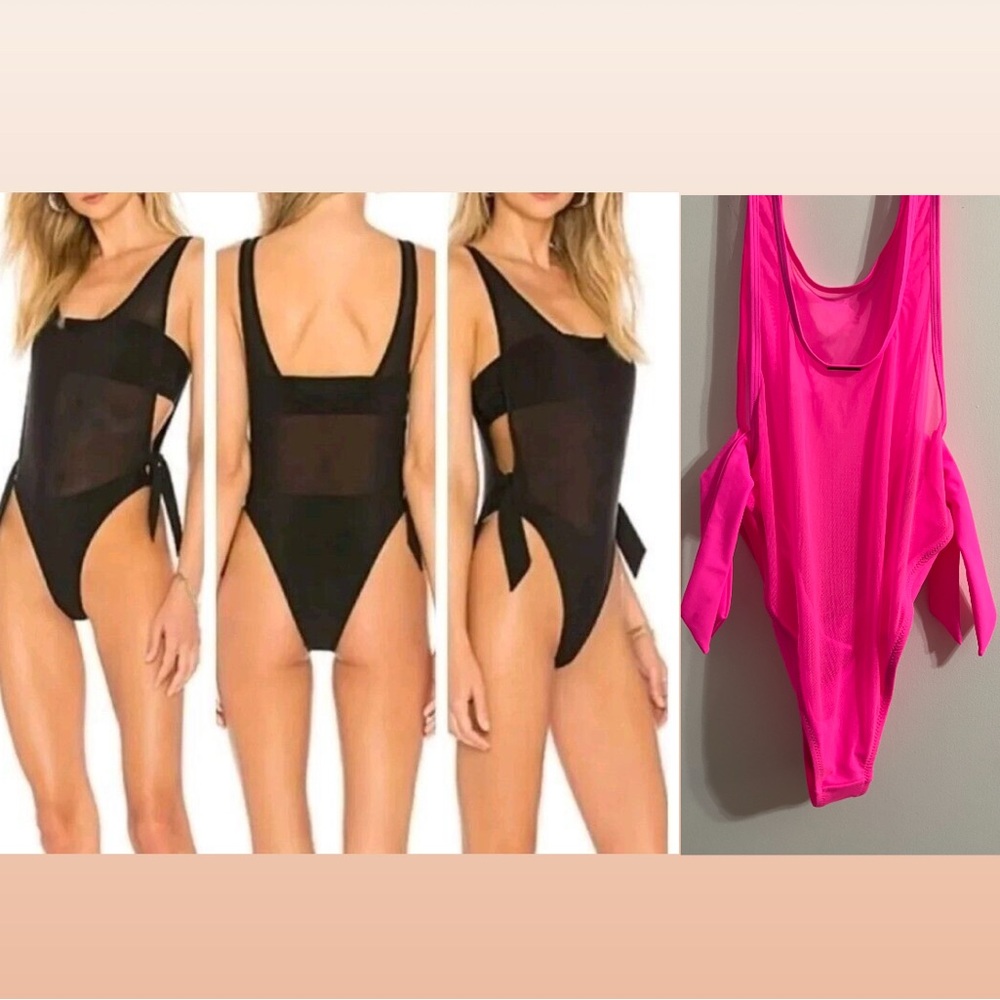 PINK Kendall + Kylie One Piece Mesh Bathing Suit Side Tie Size L